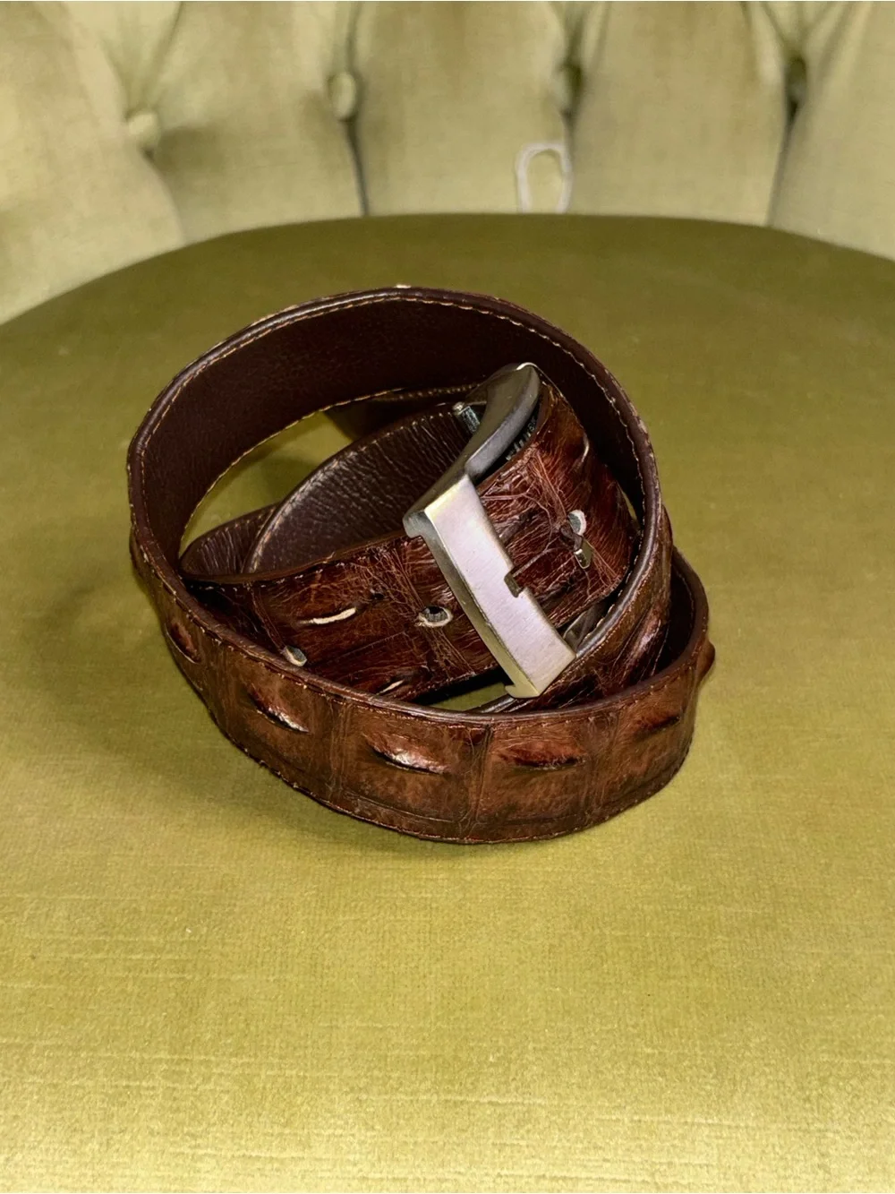 Genuine Exotic Horned Caiman  Western Belt with Buckle - Brown 36